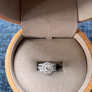 Halo Diamond Wedding Set with Two Bands
